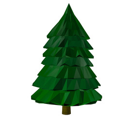 low polygonal spruce on a white background. 3D rendering
