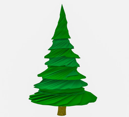 low polygonal spruce on a white background. 3D rendering