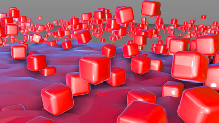 Obraz premium red three-dimensional cubes. abstract background. 3D rendering