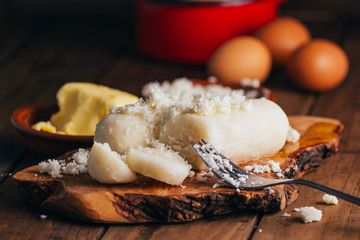 Venezuelan breakfast, dough of corn flour parboiled with butter and cheese, called bollitos