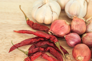 ingredients garlic, onion, chili food nature background