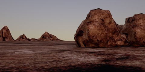 Fototapeta na wymiar Extremely detailed and realistic high resolution 3D illustration of a Mars like Landscape