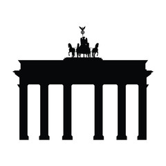 A black and white silhouette of the Brandenburg Gate