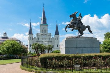 Saint Louis Cathedral and Jackson Square in New Orleans, Louisiana, United States