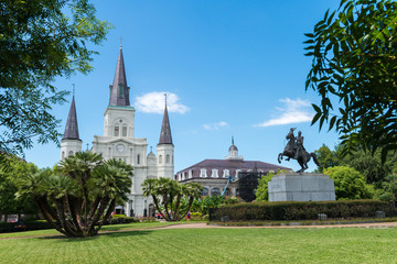 Saint Louis Cathedral and Jackson Square in New Orleans, Louisiana, United States