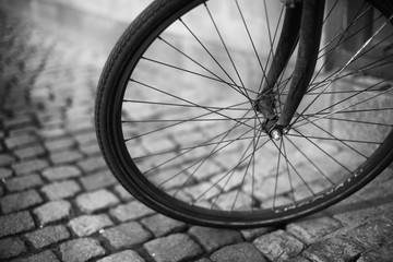 Bicycle Wheel on a Cobbled Street in Copenhagen