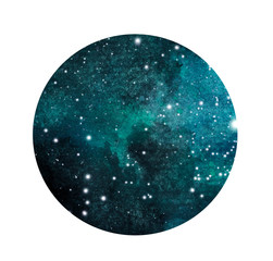 Hand drawn stylized grunge galaxy or night sky with stars. Watercolor space background. Cosmos illustration in circle. Brush and drops.