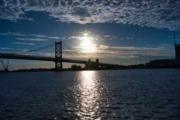 sun rise over ben franklin bridge