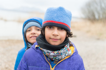 Kids playing at lake