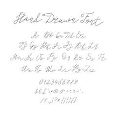 Vector Hand Drawn Font, Calligraphic Handwritten Typeset, Black Sketched Lines, Letters and Symbols.