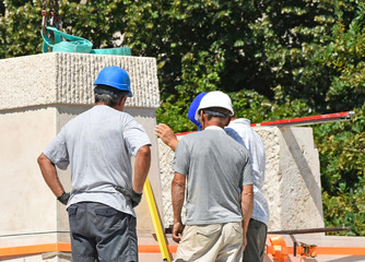 Men are working at the construction site