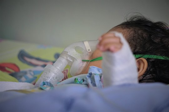A three years old boy got Pneumonia on the treatment of Ventolin nebulizer and some antibiotic IV injection in the hospital, Spring in Huahin Thailand.