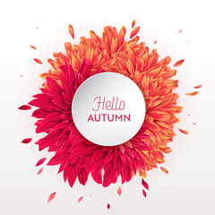 Hello Autumn Floral Design. Seasonal Fall Floral Background Template for Web Banner, Poster, Leaflet, Sale, Promo, Print. Watercolor Flowers. Vector illustration