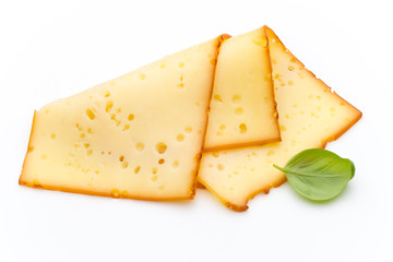 Cheese slices isolated on the white background.