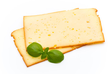 Cheese slices isolated on the white background.