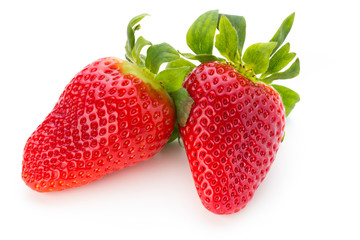 Fresh strawberries close up on white background.