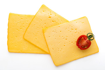 Cheese slice isolated on the white background.