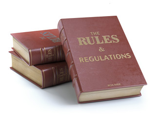 Rules and regulations books with official instructions and directions of organization or team isolated on white background.