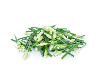 cut chinese chive flowerring onions stalk pile vegetable food nature background
