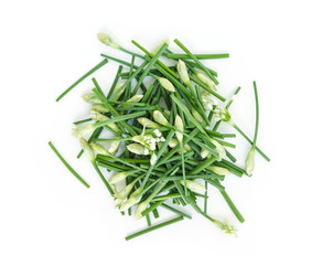 cut chinese chive flowerring onions stalk pile vegetable food nature background