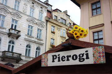 Pierogi sign in Krakow market
