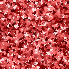 Glitter seamless texture. Adorable red particles. Endless pattern made of sparkling triangles. Quain