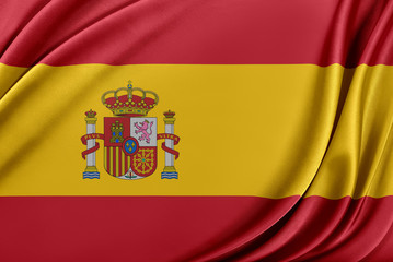 Spain flag with a glossy silk texture.