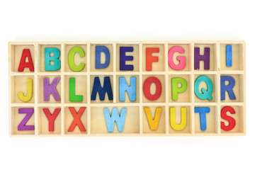 alphabet letter wood in shelf bow wooden on white background