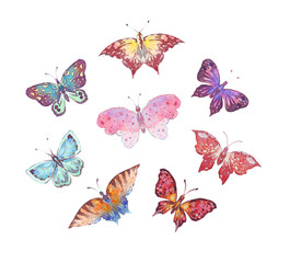 Set of watercolor butterflies
