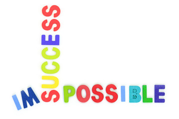 success and possible business concept alphabet letter wood top view on white background