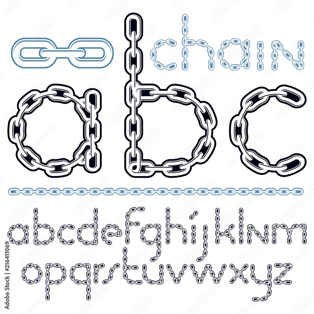 Poster vector script, modern alphabet letters, abc set. lower case decorative font created using metal conn