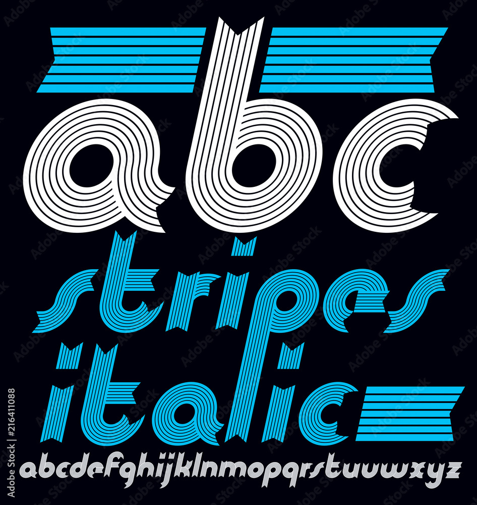 Poster set of ornate vector lowercase alphabet letters, abc isolated. trendy italic bold rounded font, scri