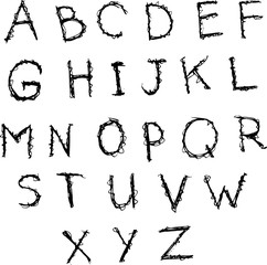 Doodle simple ink english alphabet. Hand drawn latin letters. Vector illustration