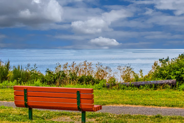 Red Bench Overlooking San Juan Islands