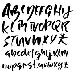 Hand drawn modern dry brush lettering. Grunge style alphabet. Handwritten font. Vector illustration.