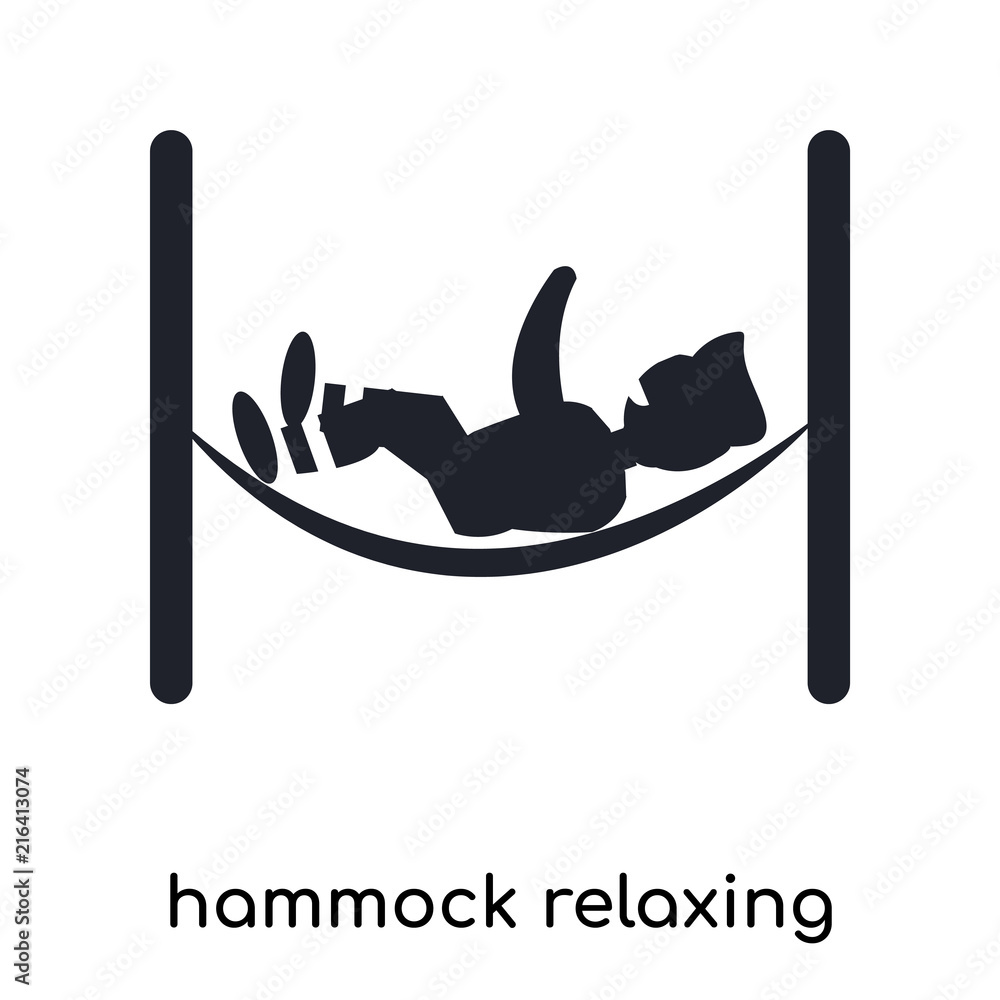 Poster hammock relaxing icon vector sign and symbol isolated on white background, hammock relaxing logo con
