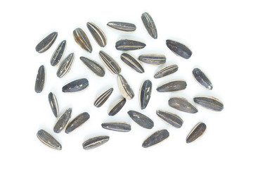 seed sunflower top view on white background.