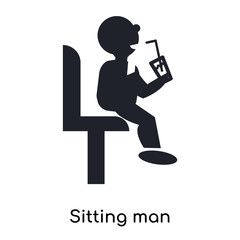Sitting man drinking a soda icon vector sign and symbol isolated on white background, Sitting man drinking a soda logo concept