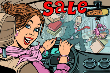 Woman driver goes to the sale, knocks down a man pedestrian. Roa