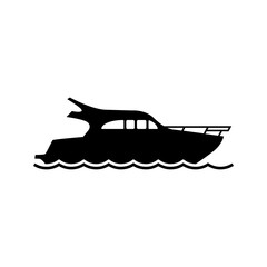Yacht icon vector. Vector yacht icon. Yacht silhouette on white background. Black speed boat symbol. Ship logo. All in a single layer. Vector Illustration.