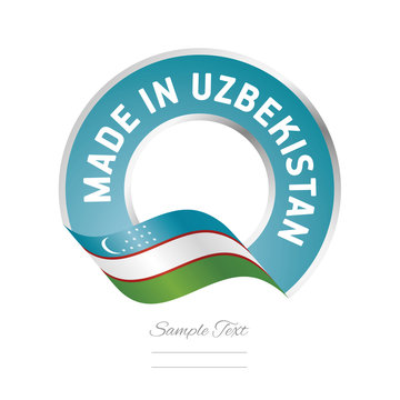 Made in Uzbekistan flag blue color label logo icon