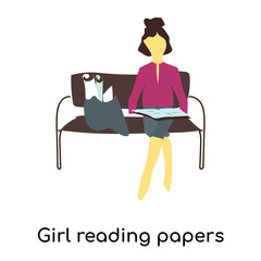 girl reading papers icon isolated on white background. Simple and editable girl reading papers icons. Modern icon vector illustration.