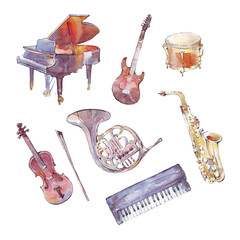musical instruments watercolor set © annwaterru