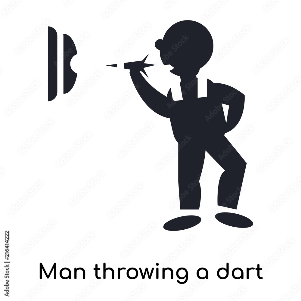 Poster man throwing a dart icon vector sign and symbol isolated on white background, man throwing a dart lo