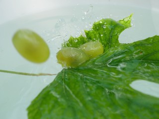Polonne / Ukraine - 02 August 2018: grapes fall into the water with splashes