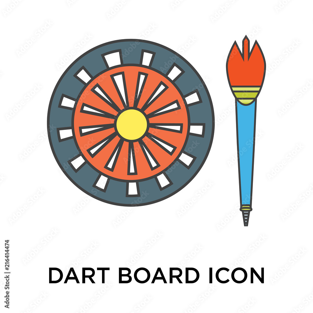 Poster dart board icon isolated on white background. modern and editable dart board icon. simple icons vect