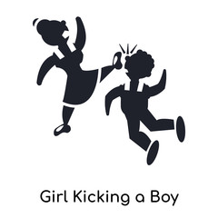 Girl Kicking a Boy in the face icon vector sign and symbol isolated on white background, Girl Kicking a Boy in the face logo concept