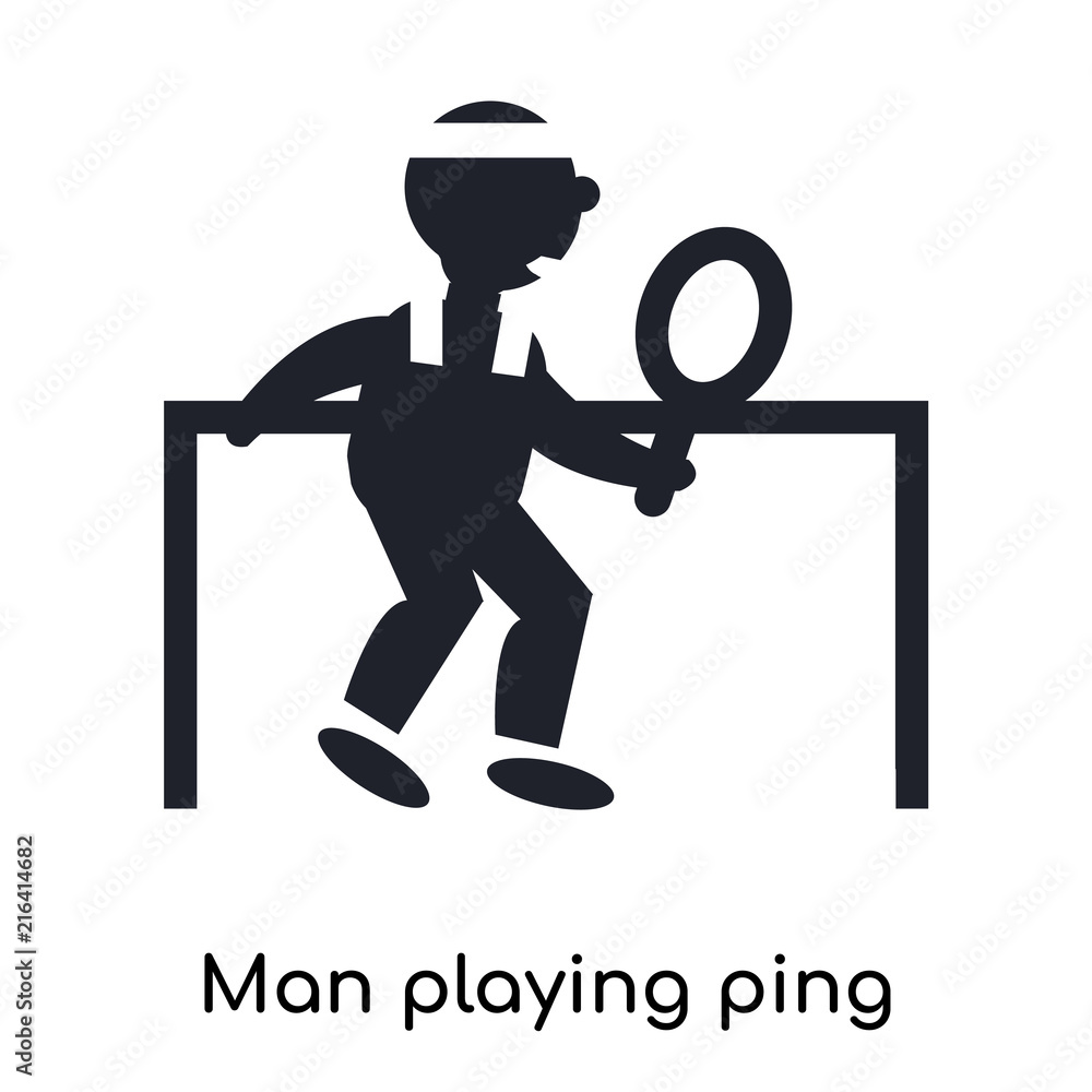 Poster man playing ping pong icon vector sign and symbol isolated on white background, man playing ping pon