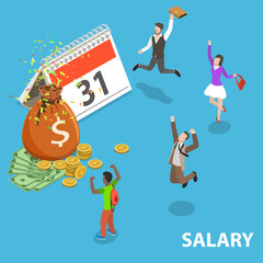 Flat isometric vector concept of salary, payout, bonus, income, annual payment day.