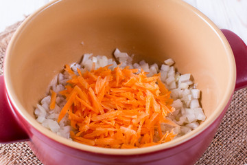 Sliced carrots in a saucepan